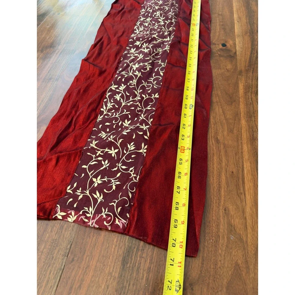 Red Gold Floral Embroidered Table Runner Style 72x13 Holiday Luxury